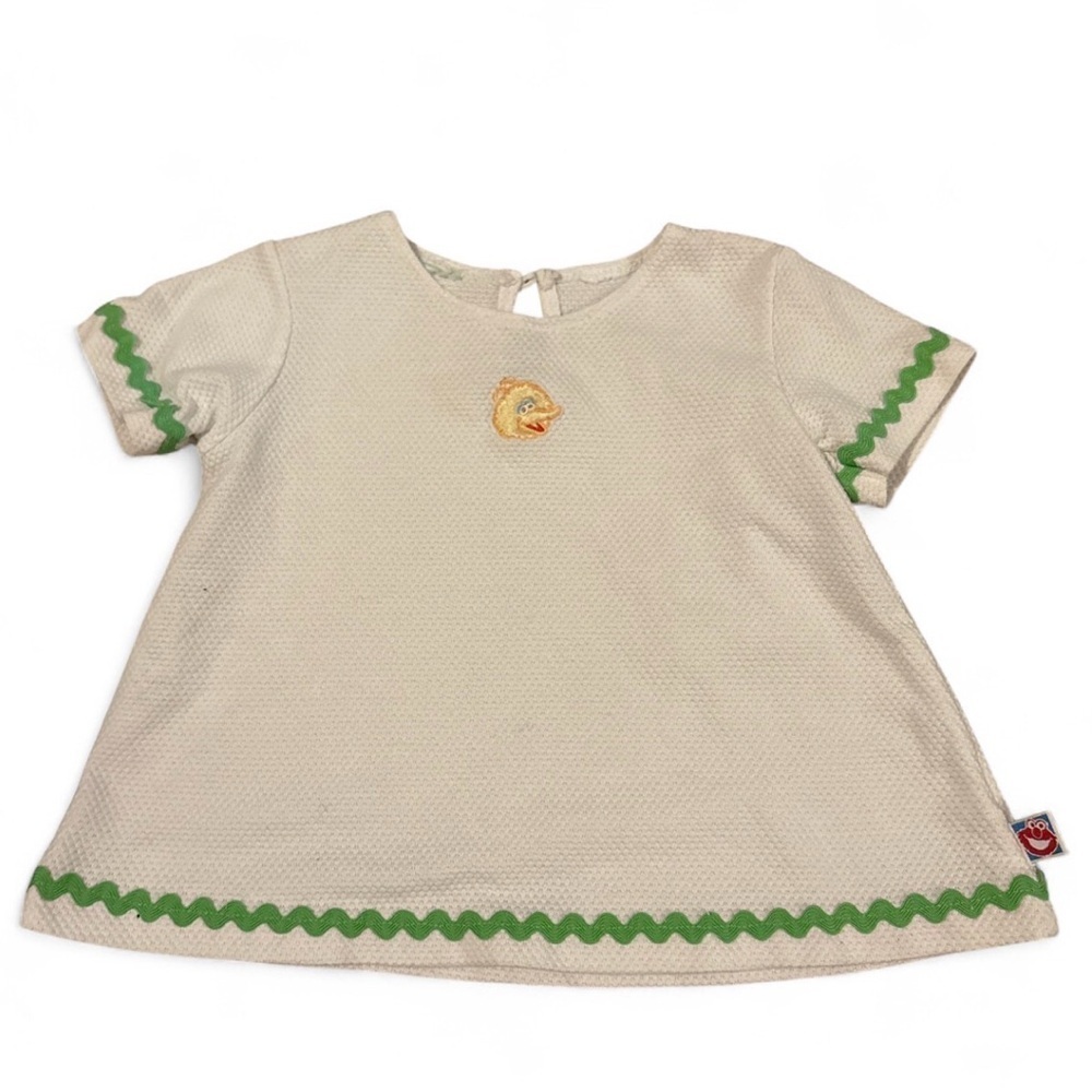 Vintage Sesame Street Big Bird Toddler Top Shirt 2T 3T Green Trim Kids Tee